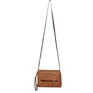 Madison West Tan  Textured Leather Clutch W/Detachable X-Body & Wristlet